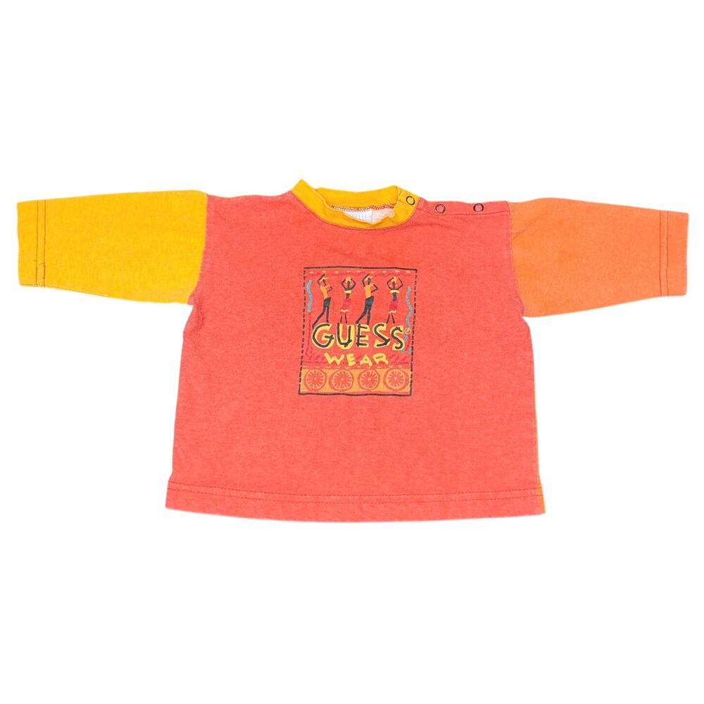 Vintage 80s Baby Guess Wear Shirt Marciano 9M Colorblock Snap USA Made Abstract
